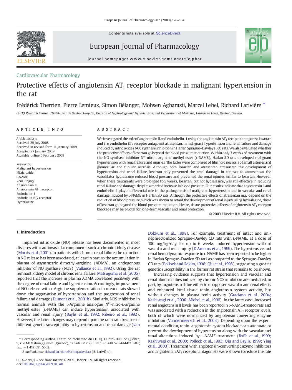 Protective effects of angiotensin AT1 receptor blockade in malignant hypertension in the rat