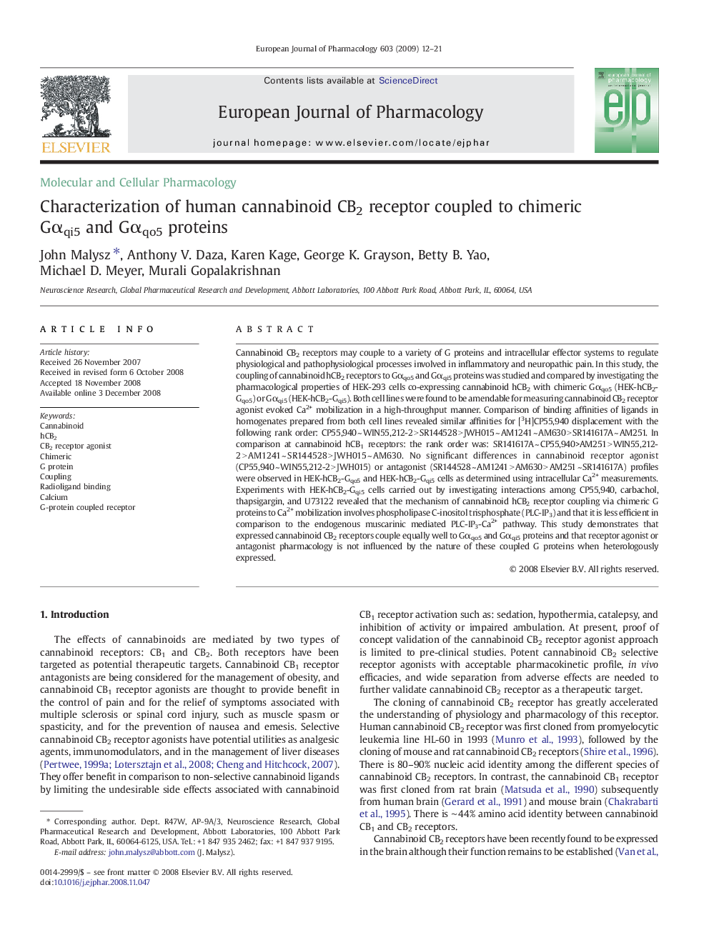 Characterization of human cannabinoid CB2 receptor coupled to chimeric Gαqi5 and Gαqo5 proteins