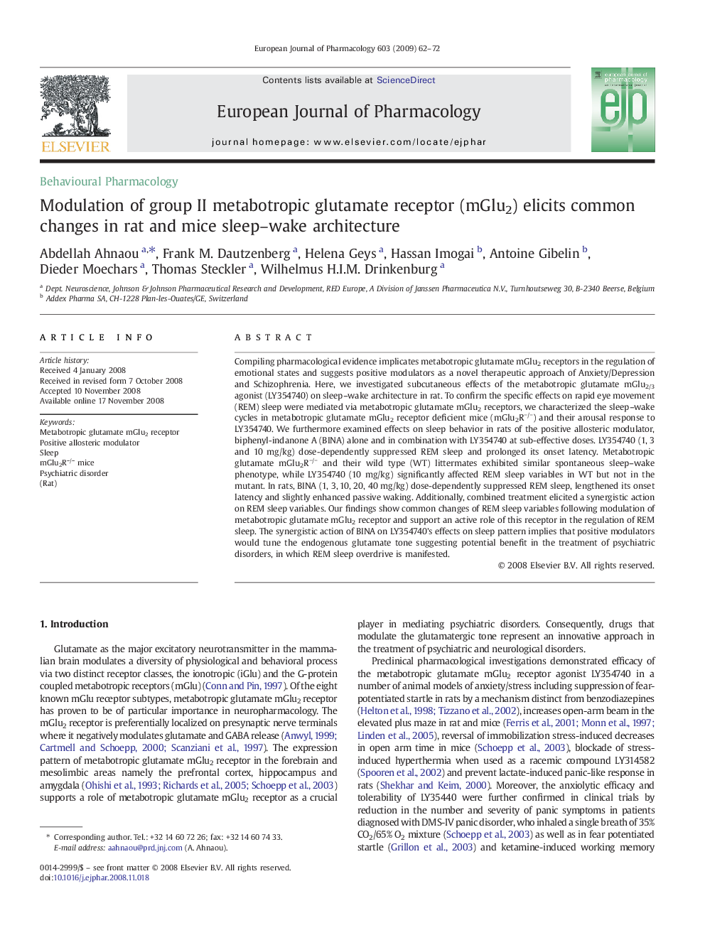 Modulation of group II metabotropic glutamate receptor (mGlu2) elicits common changes in rat and mice sleep–wake architecture