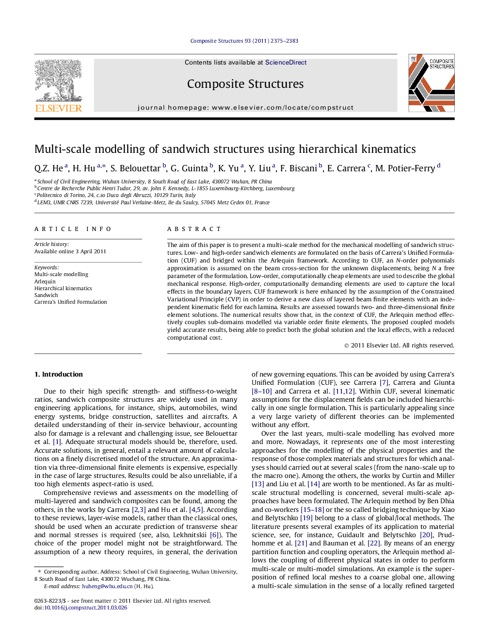 Multi-scale modelling of sandwich structures using hierarchical kinematics