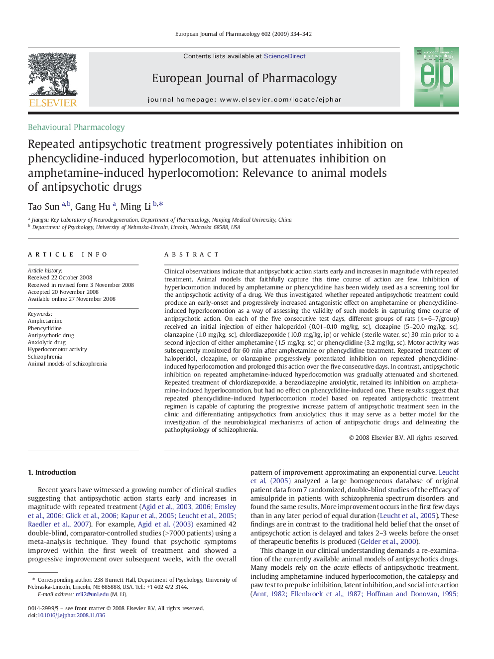 Repeated antipsychotic treatment progressively potentiates inhibition on phencyclidine-induced hyperlocomotion, but attenuates inhibition on amphetamine-induced hyperlocomotion: Relevance to animal models of antipsychotic drugs