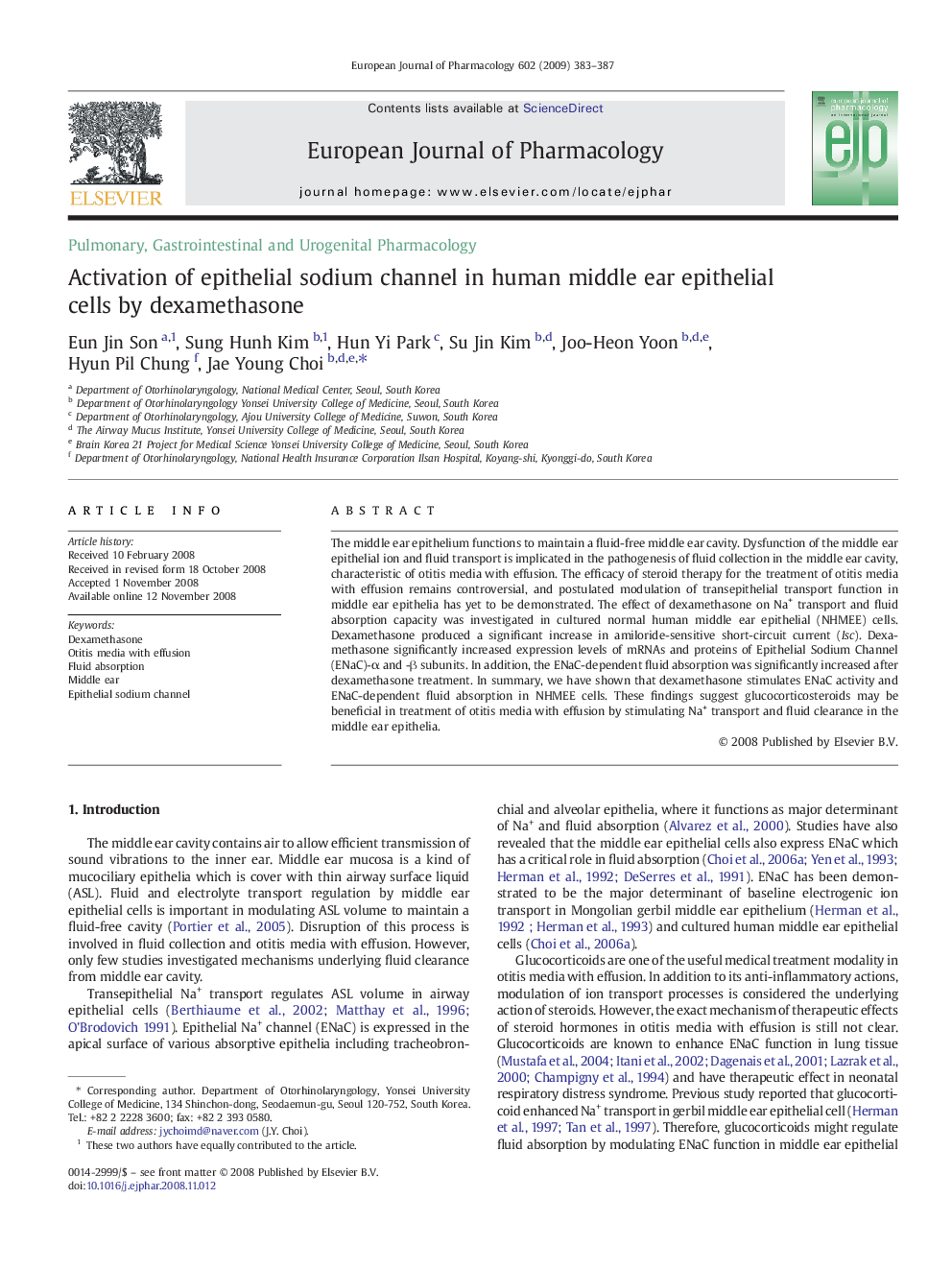 Activation of epithelial sodium channel in human middle ear epithelial cells by dexamethasone