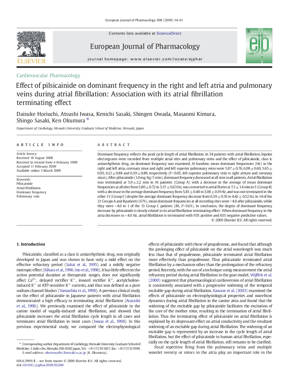 Effect of pilsicainide on dominant frequency in the right and left atria and pulmonary veins during atrial fibrillation: Association with its atrial fibrillation terminating effect