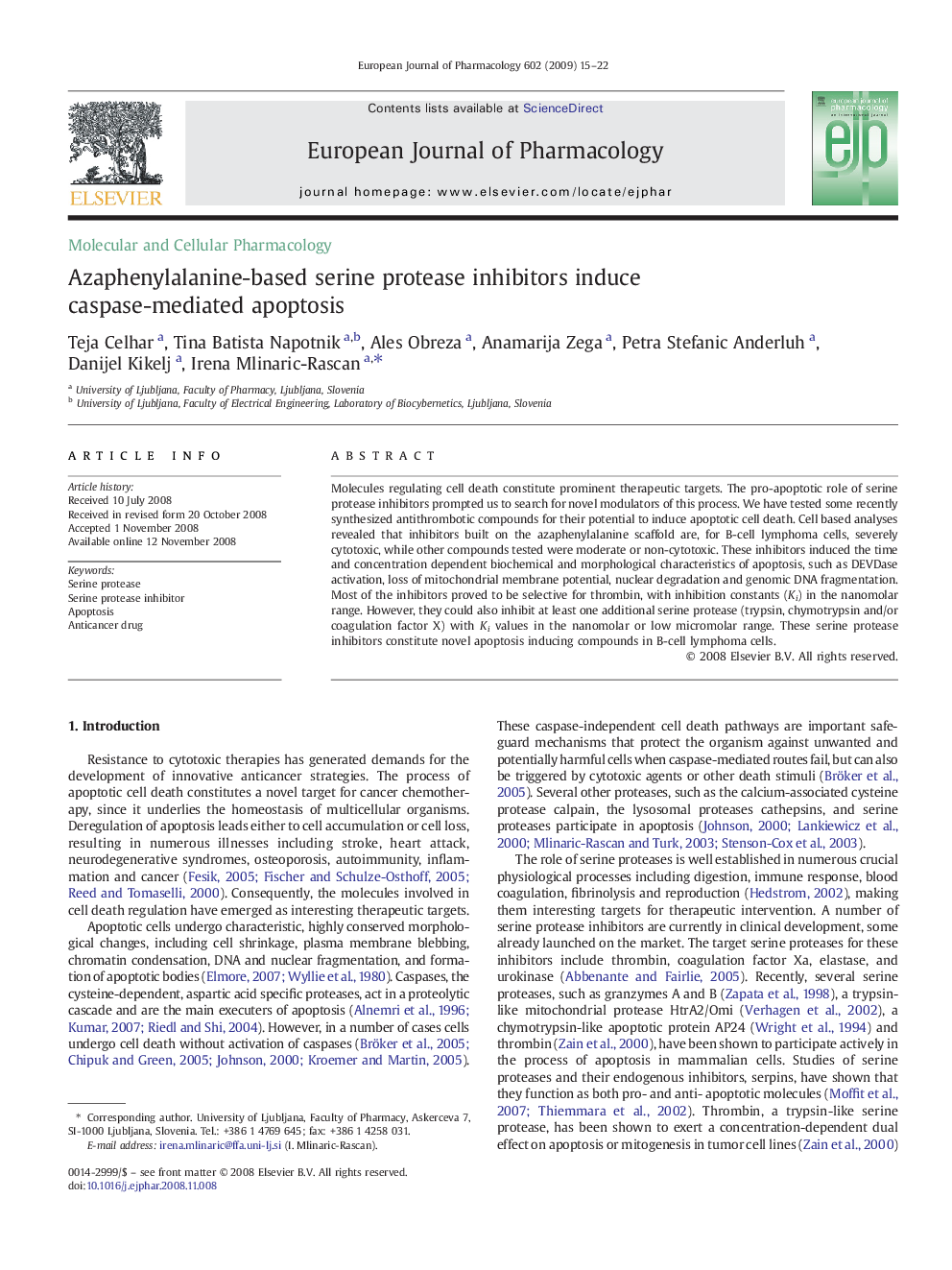 Azaphenylalanine-based serine protease inhibitors induce caspase-mediated apoptosis