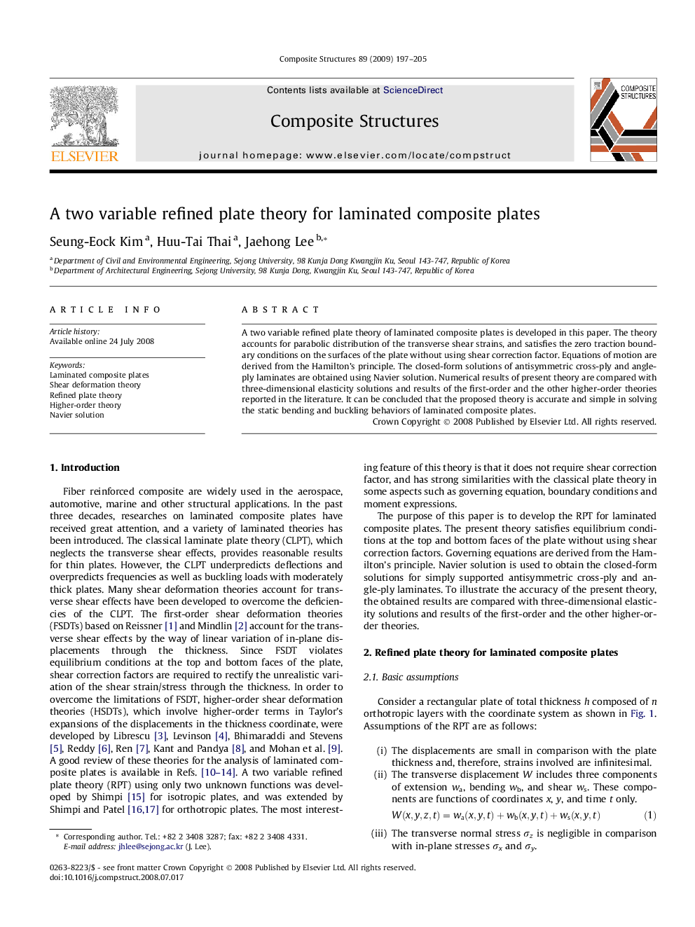 A two variable refined plate theory for laminated composite plates