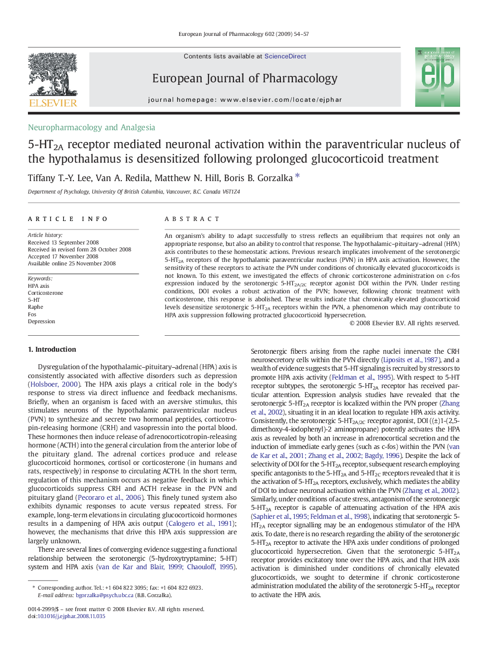 5-HT2A receptor mediated neuronal activation within the paraventricular nucleus of the hypothalamus is desensitized following prolonged glucocorticoid treatment