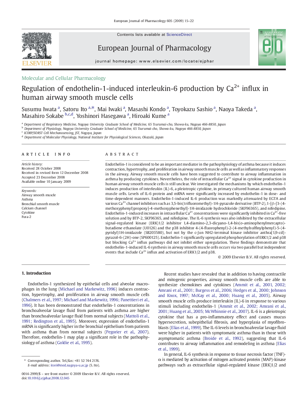 Regulation of endothelin-1-induced interleukin-6 production by Ca2+ influx in human airway smooth muscle cells