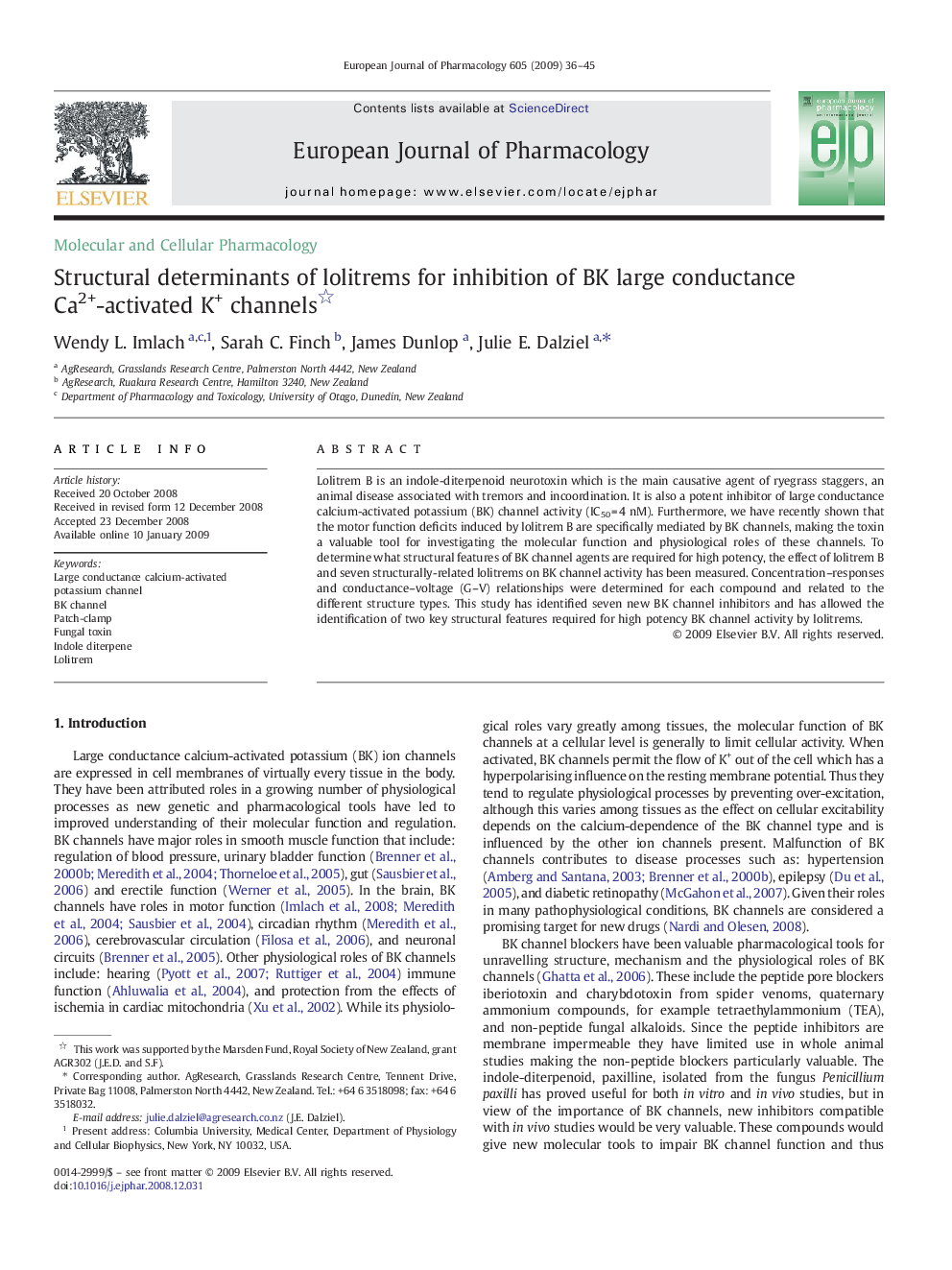 Structural determinants of lolitrems for inhibition of BK large conductance Ca2+-activated K+ channels 