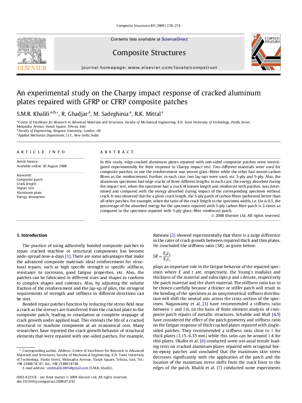 An experimental study on the Charpy impact response of cracked aluminum plates repaired with GFRP or CFRP composite patches