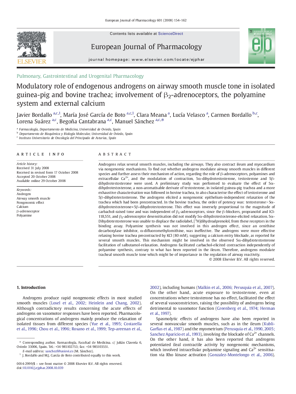 Modulatory role of endogenous androgens on airway smooth muscle tone in isolated guinea-pig and bovine trachea; involvement of β2-adrenoceptors, the polyamine system and external calcium