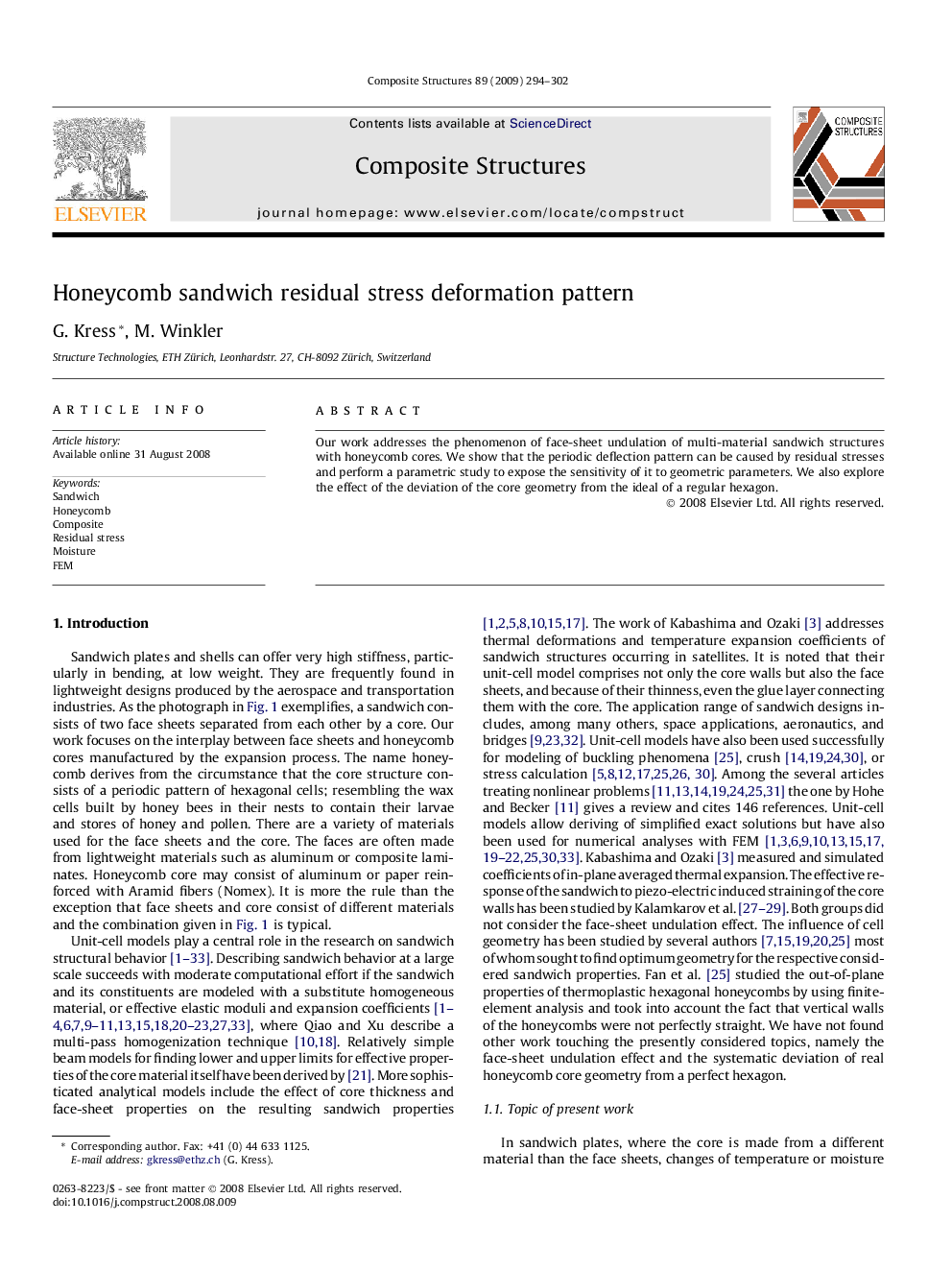 Honeycomb sandwich residual stress deformation pattern