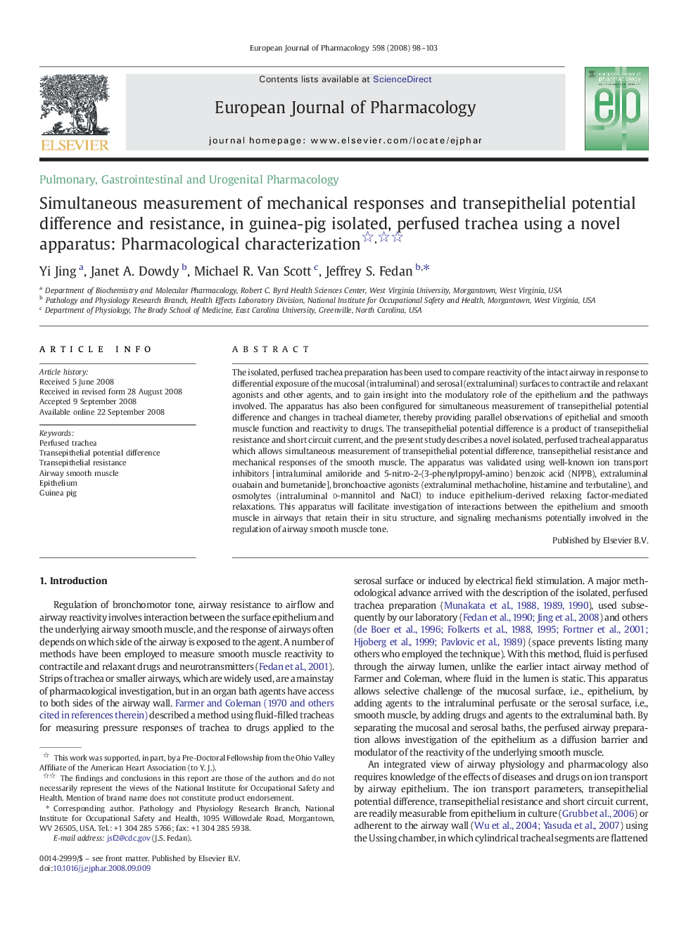 Simultaneous measurement of mechanical responses and transepithelial potential difference and resistance, in guinea-pig isolated, perfused trachea using a novel apparatus: Pharmacological characterization 