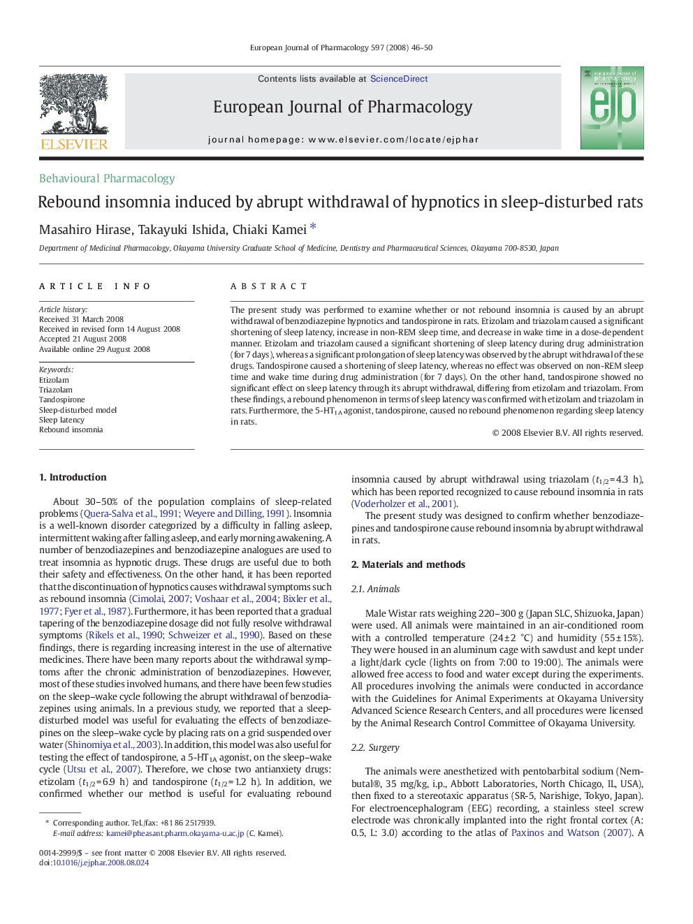 Rebound insomnia induced by abrupt withdrawal of hypnotics in sleep-disturbed rats