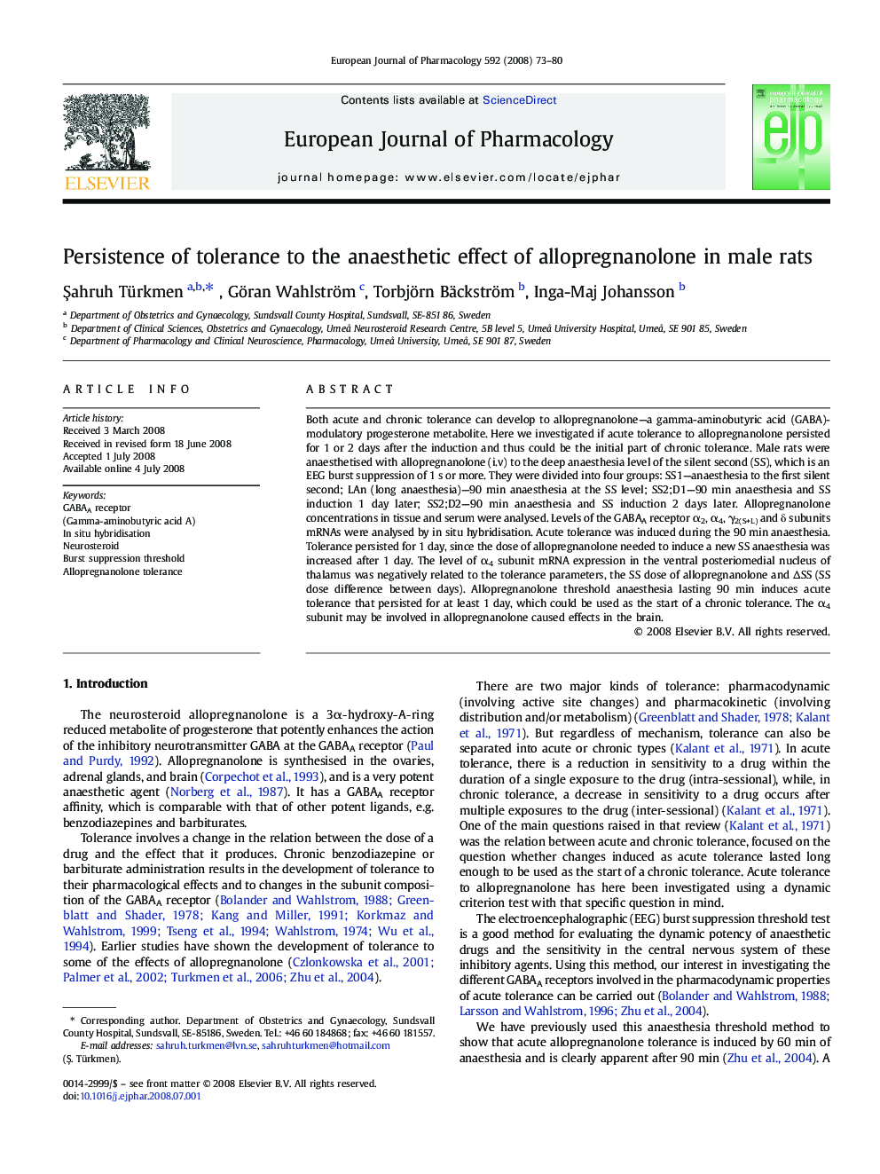 Persistence of tolerance to the anaesthetic effect of allopregnanolone in male rats