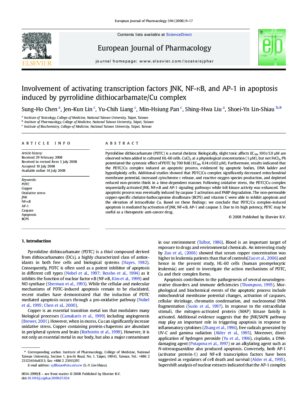 Involvement of activating transcription factors JNK, NF-κB, and AP-1 in apoptosis induced by pyrrolidine dithiocarbamate/Cu complex