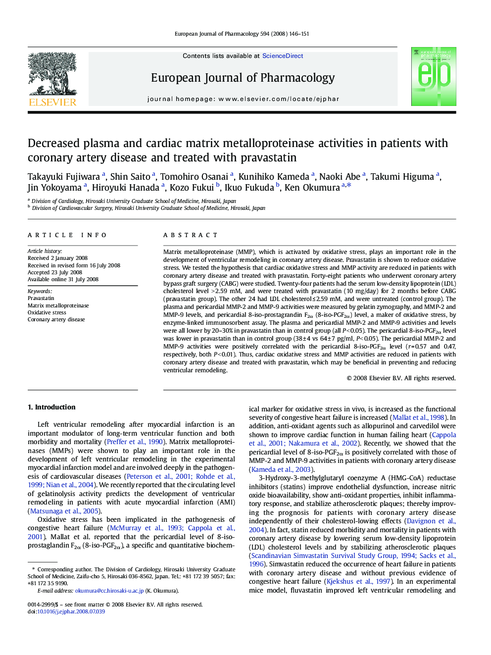 Decreased plasma and cardiac matrix metalloproteinase activities in patients with coronary artery disease and treated with pravastatin