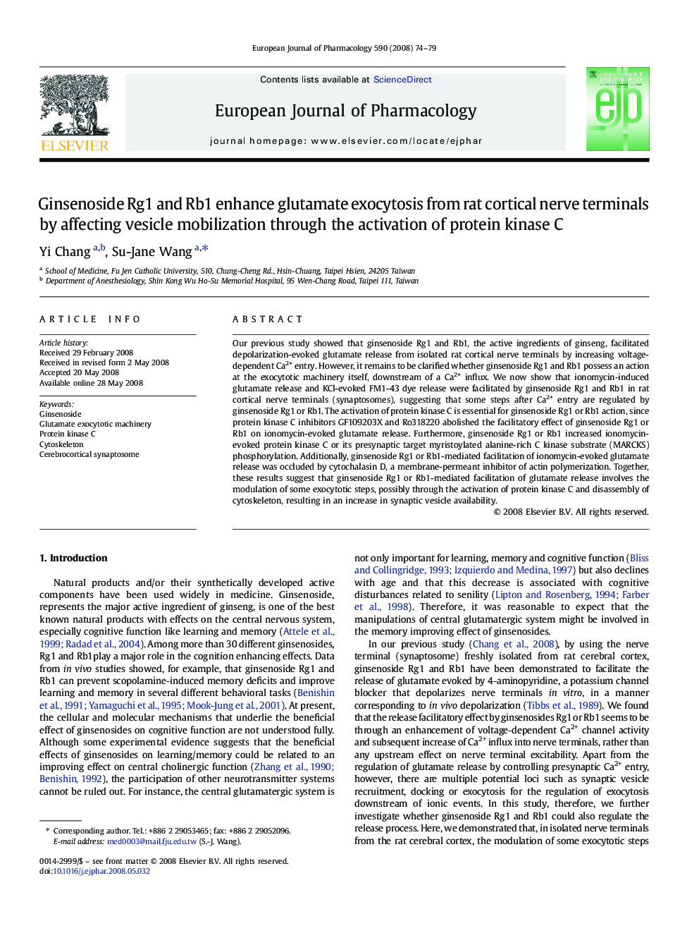 Ginsenoside Rg1 and Rb1 enhance glutamate exocytosis from rat cortical nerve terminals by affecting vesicle mobilization through the activation of protein kinase C