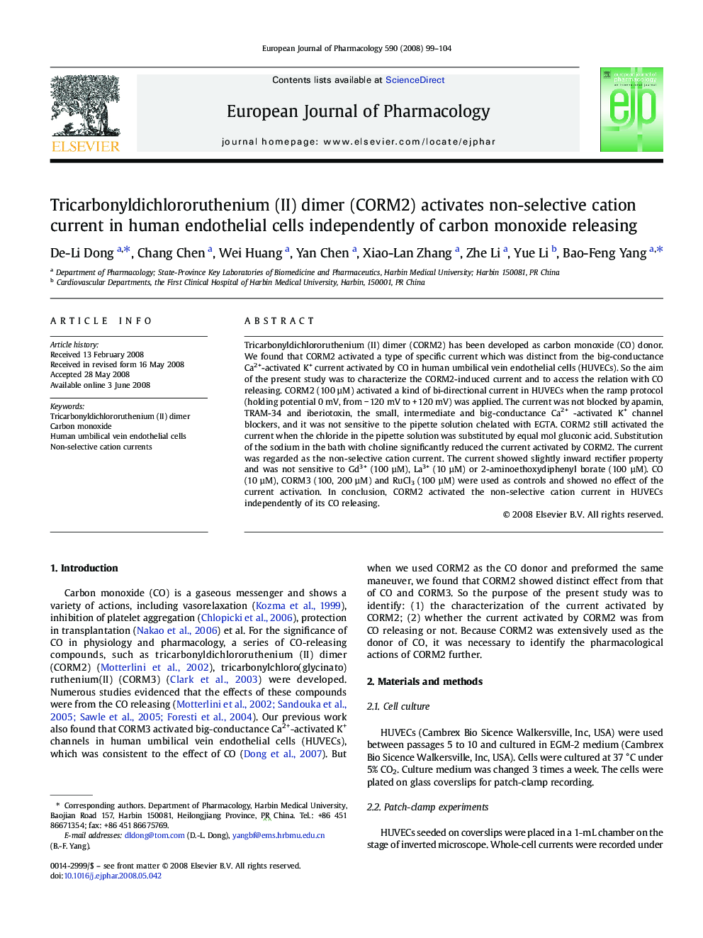 عکس صفحه اول مقاله: Tricarbonyldichlororuthenium (II) dimer (CORM2) activates non-selective cation current in human endothelial cells independently of carbon monoxide releasing Tricarbonyldichlororuthenium (II) dimer (CORM2) activates non-selective cation current in human endothelial cells independently of carbon monoxide releasing