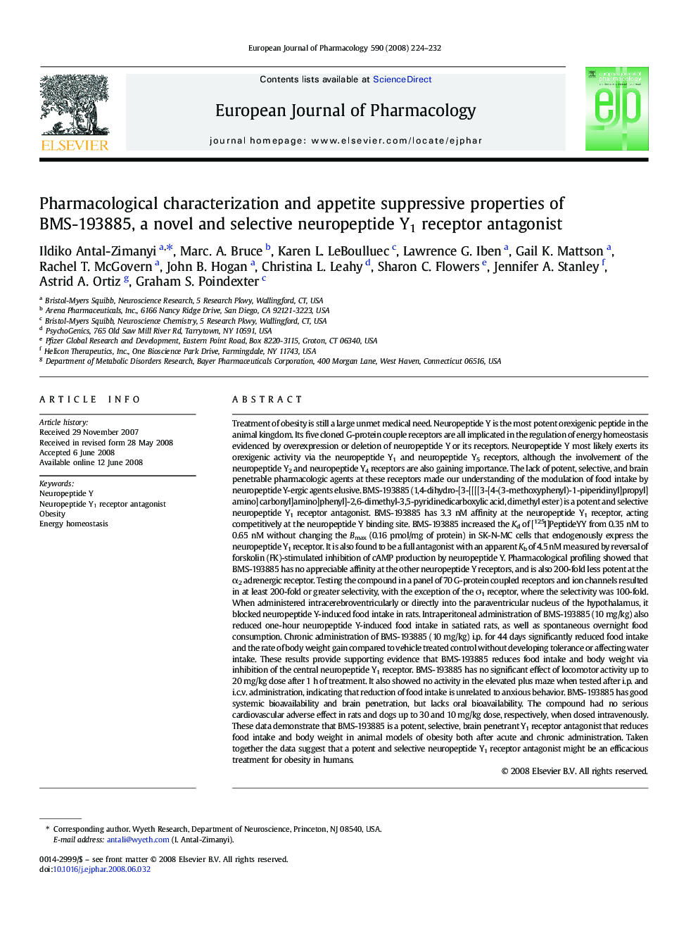 Pharmacological characterization and appetite suppressive properties of BMS-193885, a novel and selective neuropeptide Y1 receptor antagonist