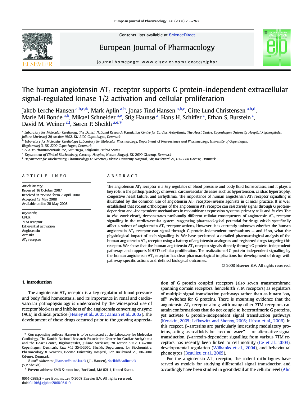 The human angiotensin AT1 receptor supports G protein-independent extracellular signal-regulated kinase 1/2 activation and cellular proliferation