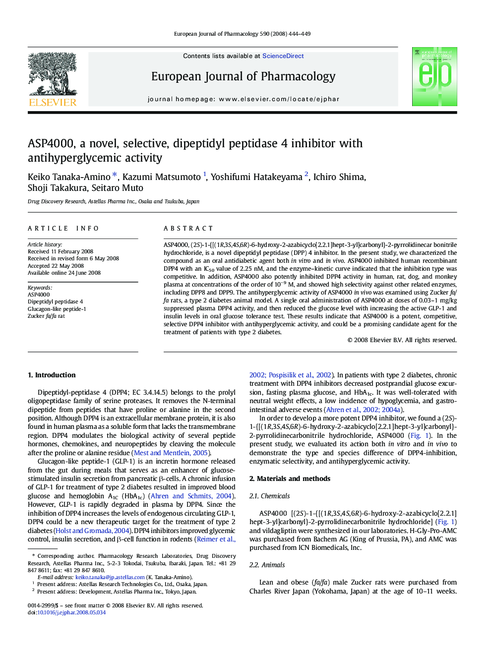 ASP4000, a novel, selective, dipeptidyl peptidase 4 inhibitor with antihyperglycemic activity