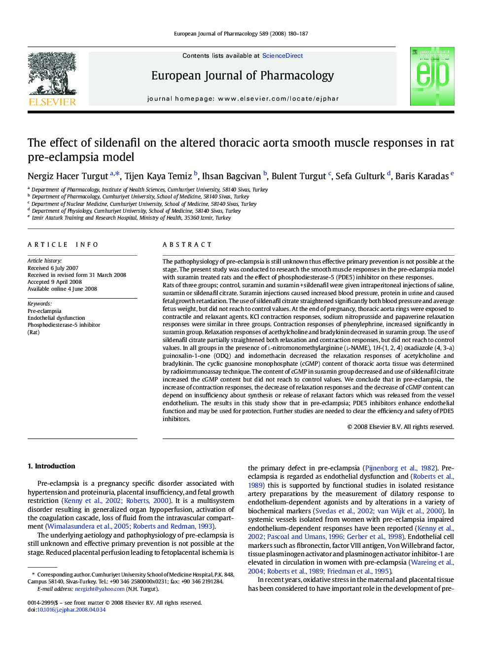 The effect of sildenafil on the altered thoracic aorta smooth muscle responses in rat pre-eclampsia model