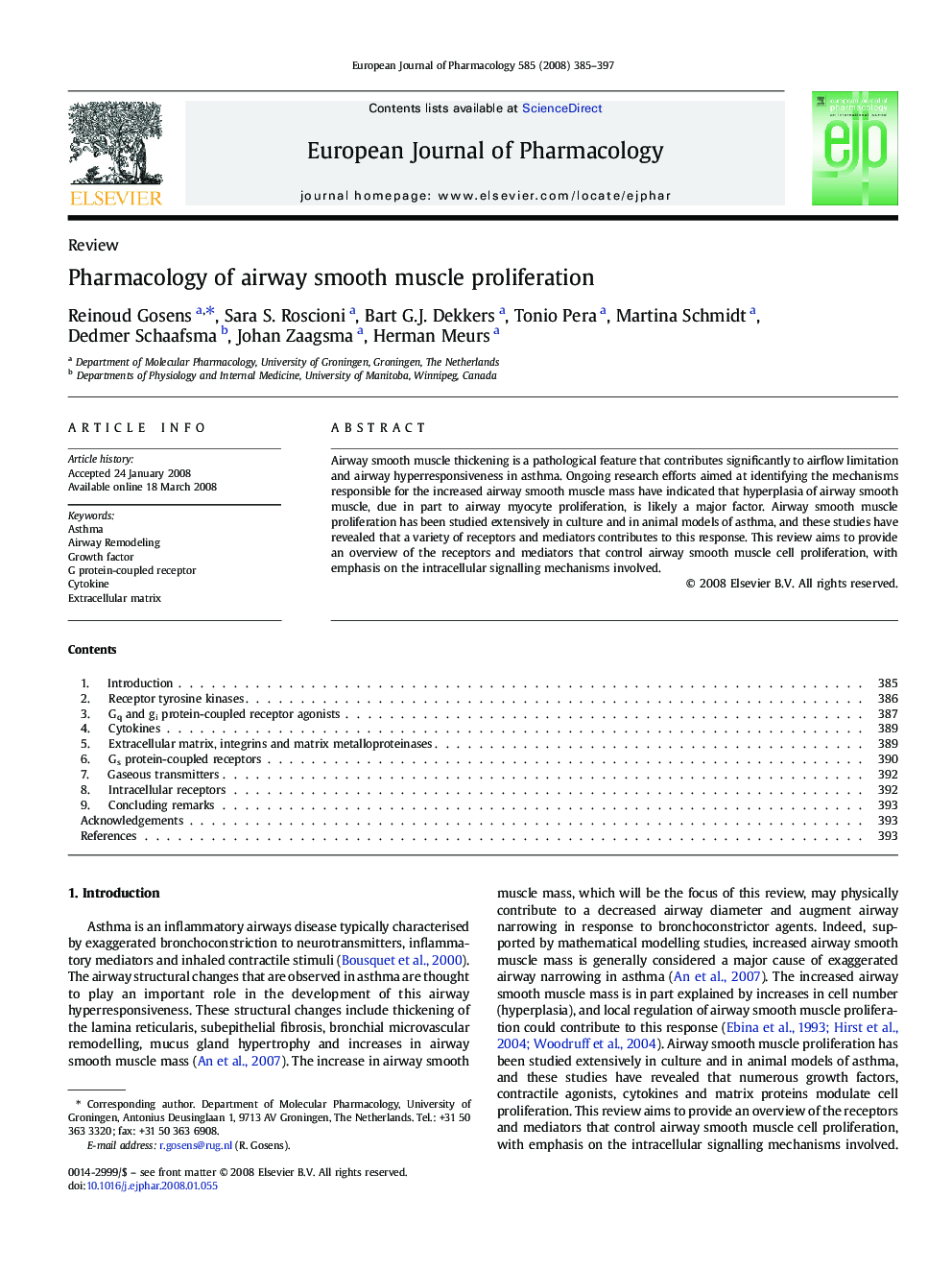 Pharmacology of airway smooth muscle proliferation