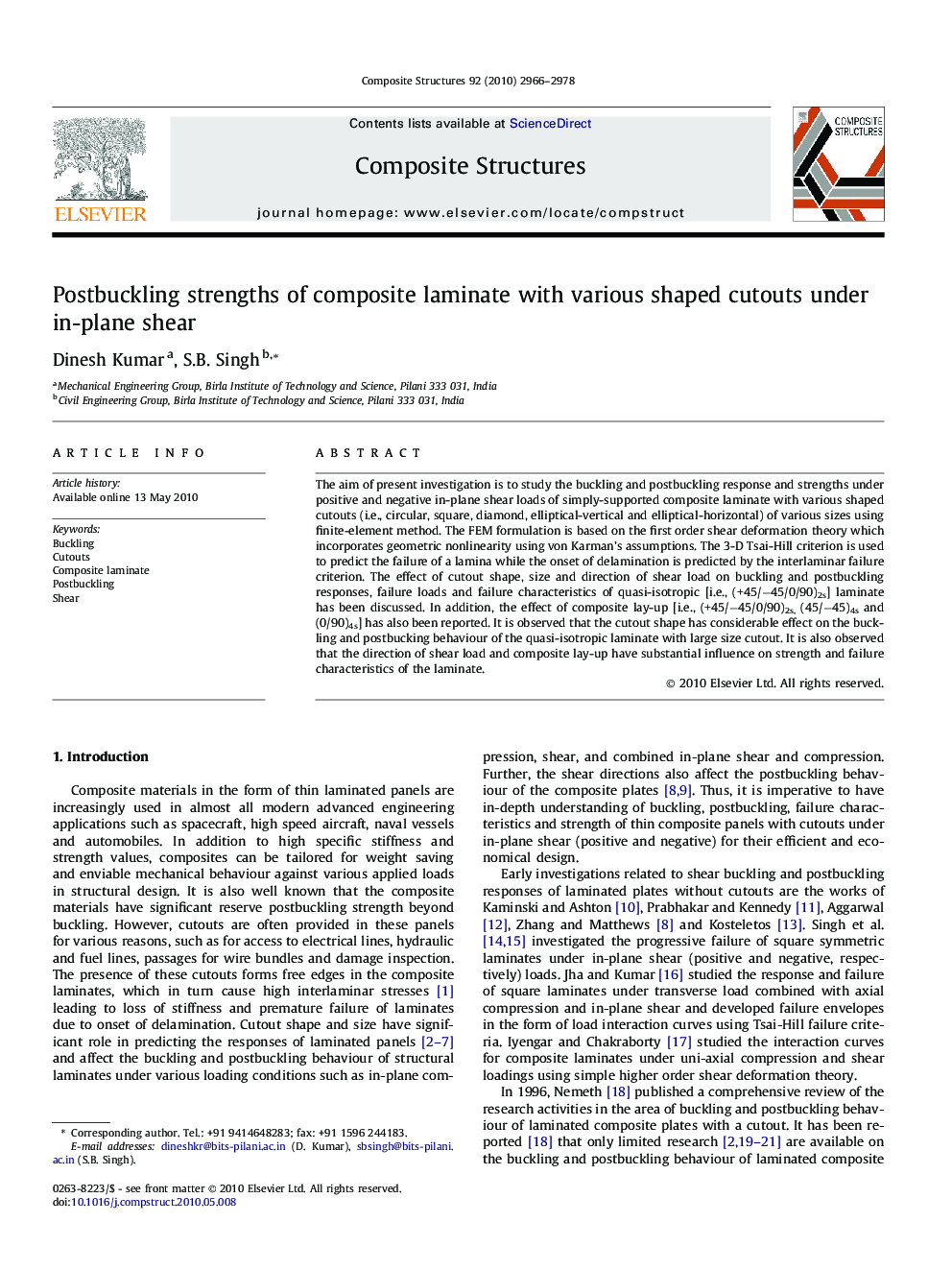 Postbuckling strengths of composite laminate with various shaped cutouts under in-plane shear