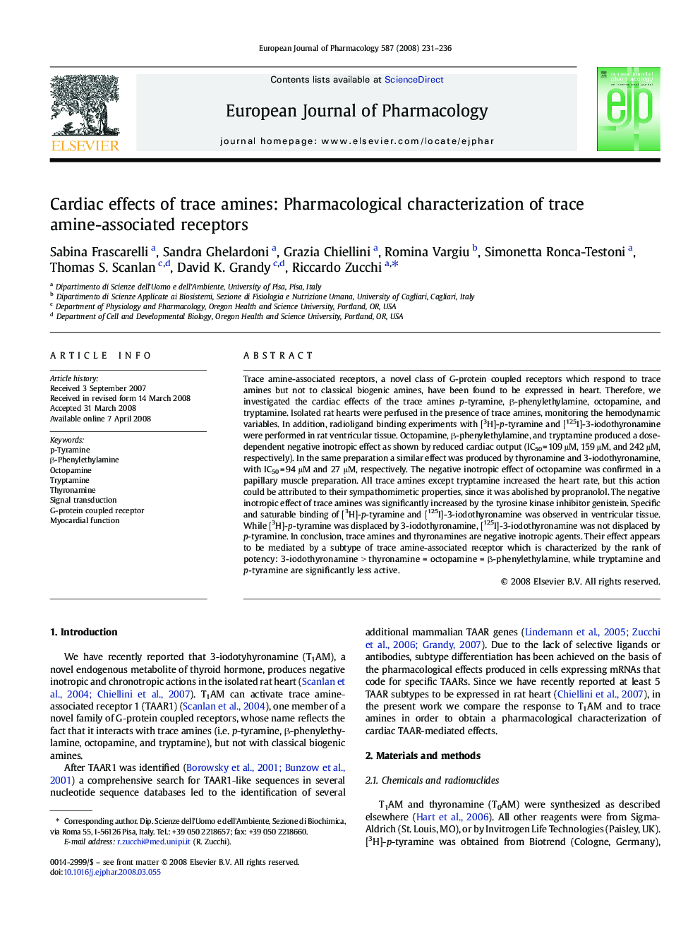 Cardiac effects of trace amines: Pharmacological characterization of trace amine-associated receptors