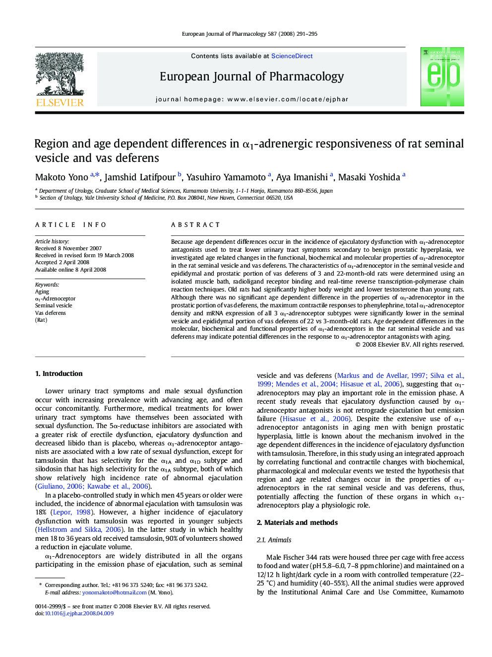 Region and age dependent differences in α1-adrenergic responsiveness of rat seminal vesicle and vas deferens