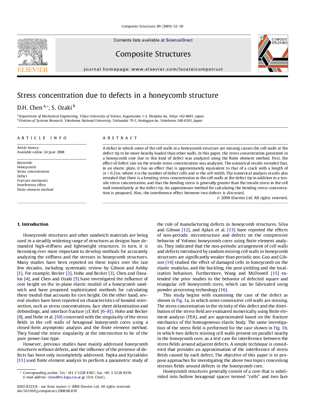 Stress concentration due to defects in a honeycomb structure