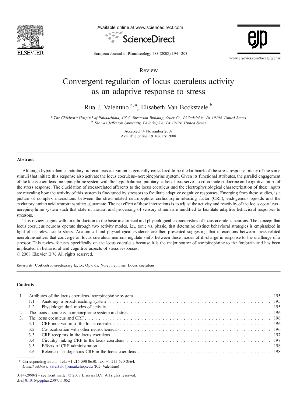 Convergent regulation of locus coeruleus activity as an adaptive response to stress