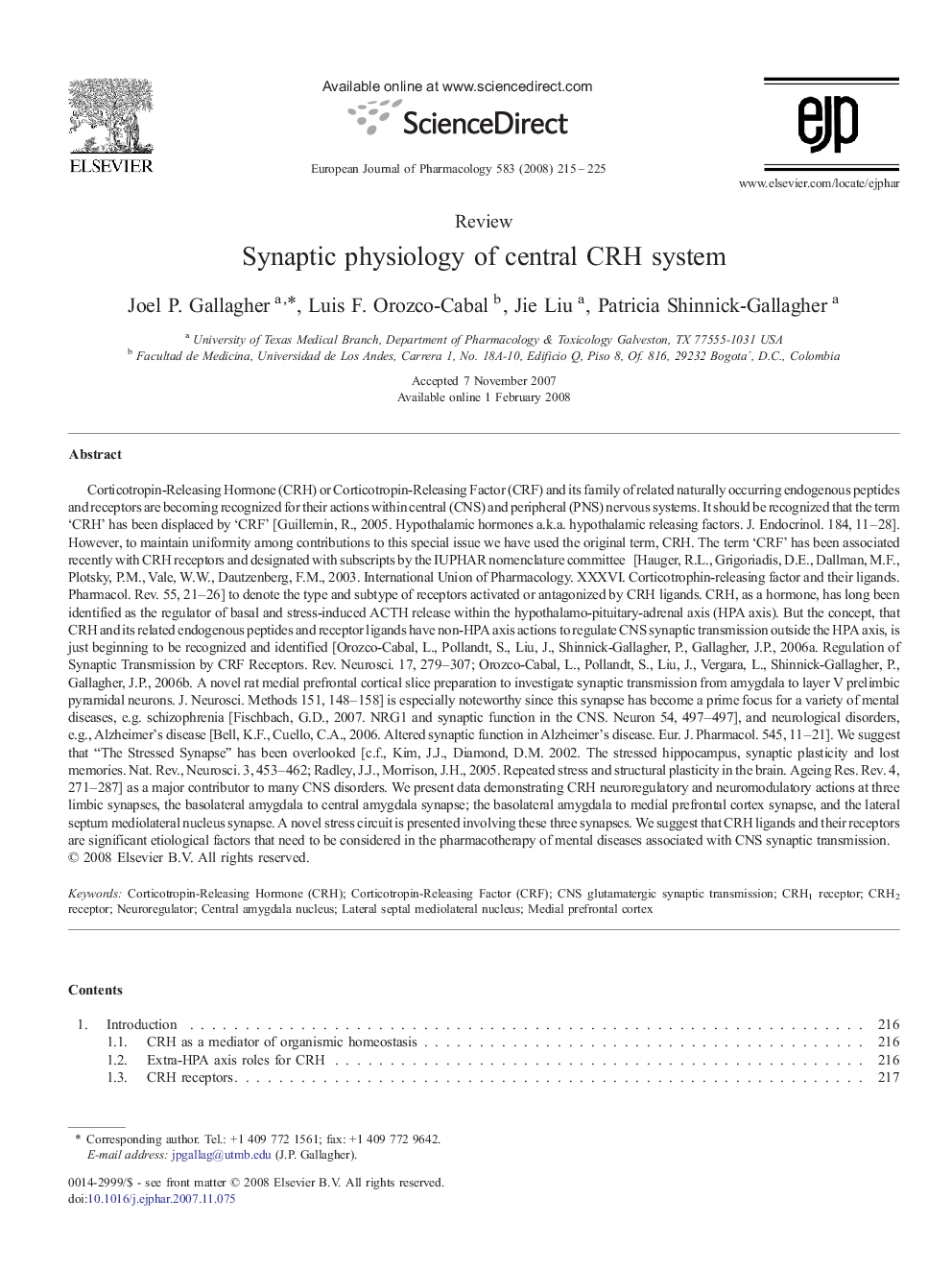 Synaptic physiology of central CRH system