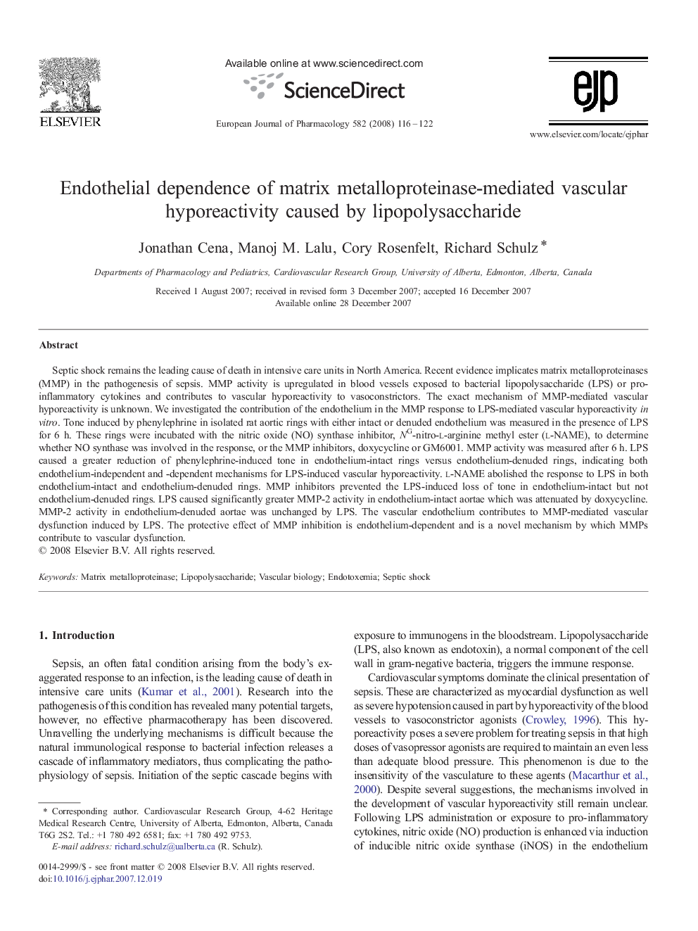 Endothelial dependence of matrix metalloproteinase-mediated vascular hyporeactivity caused by lipopolysaccharide