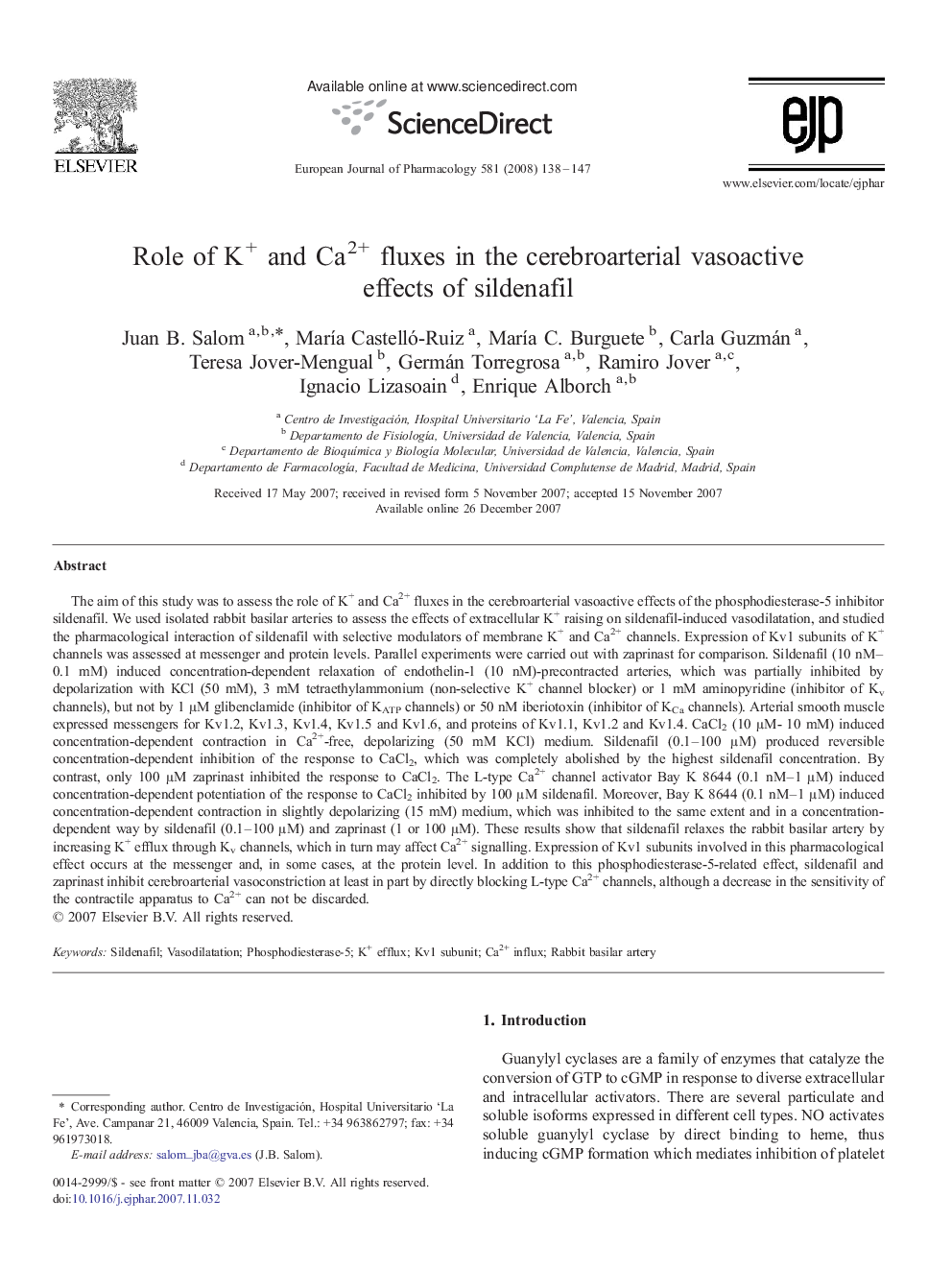 Role of K+ and Ca2+ fluxes in the cerebroarterial vasoactive effects of sildenafil