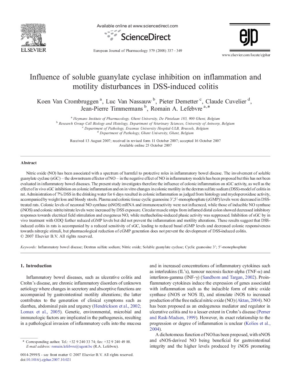 Influence of soluble guanylate cyclase inhibition on inflammation and motility disturbances in DSS-induced colitis