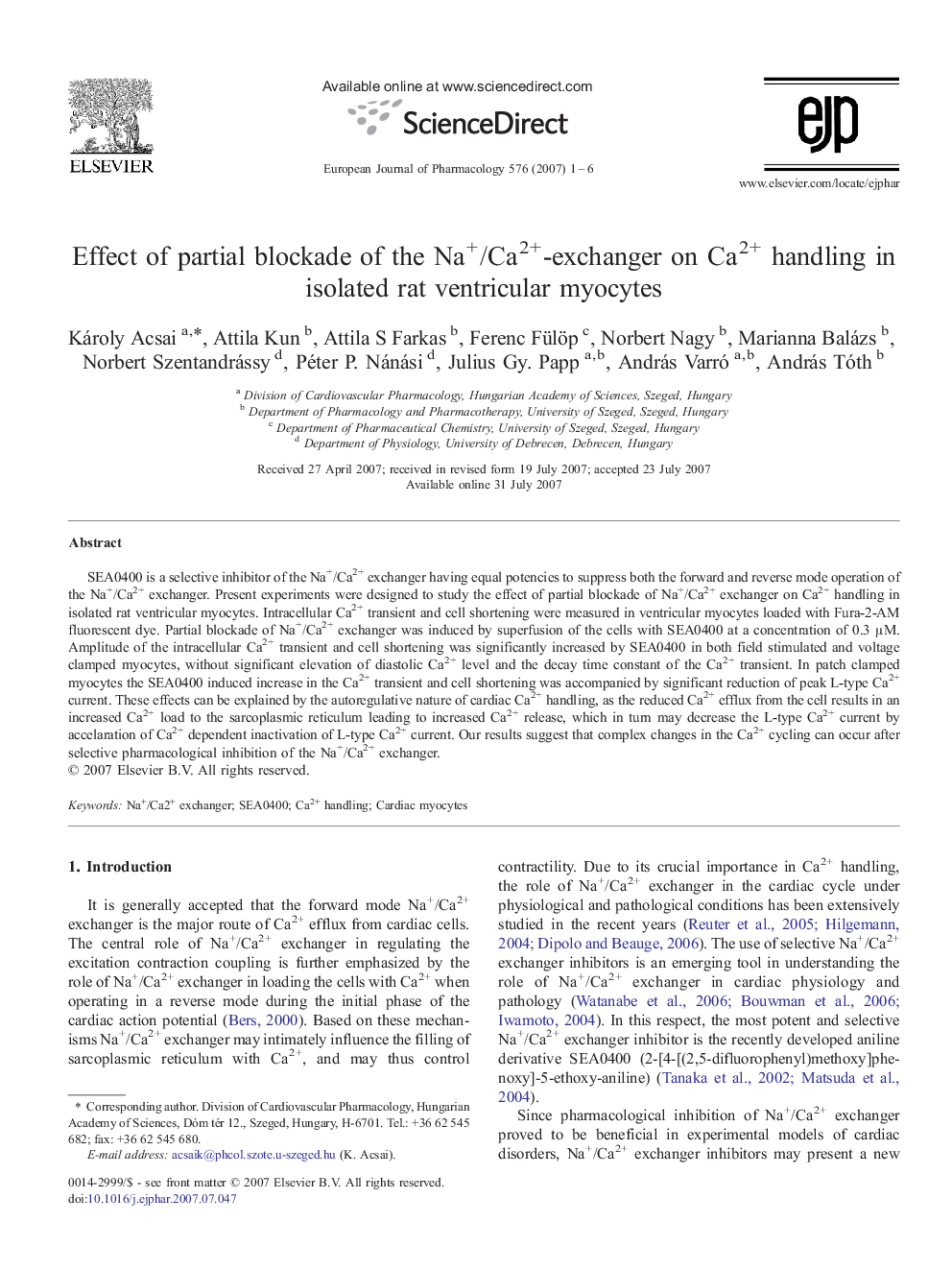 Effect of partial blockade of the Na+/Ca2+-exchanger on Ca2+ handling in isolated rat ventricular myocytes