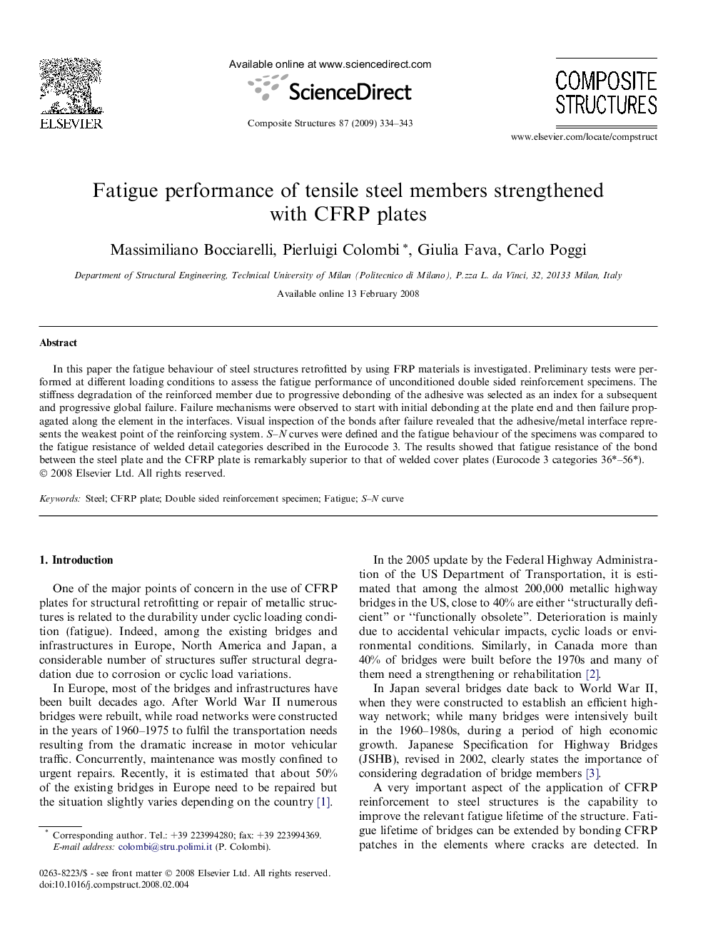 عکس صفحه اول مقاله: Fatigue performance of tensile steel members strengthened with CFRP plates Fatigue performance of tensile steel members strengthened with CFRP plates