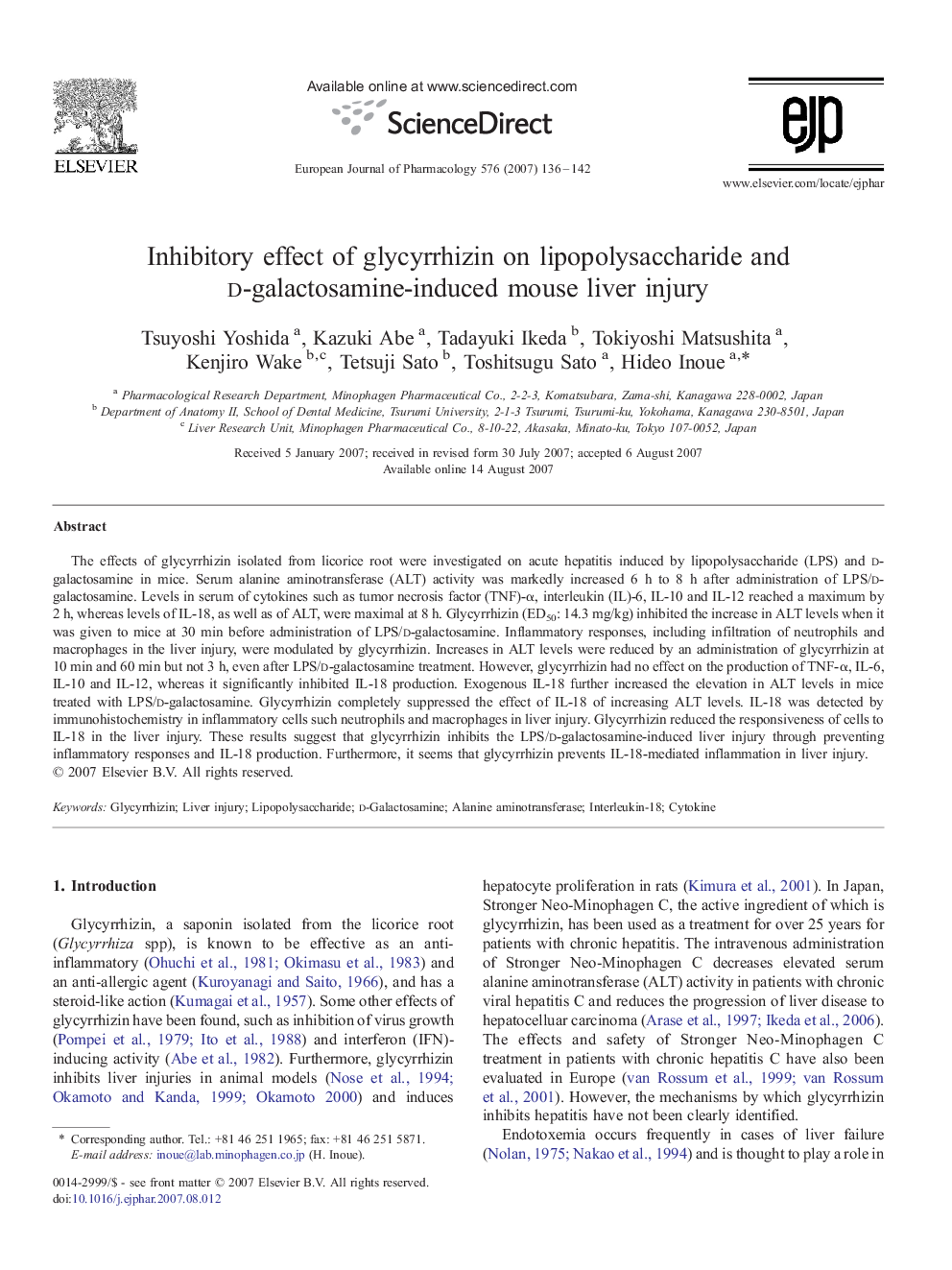 Inhibitory effect of glycyrrhizin on lipopolysaccharide and d-galactosamine-induced mouse liver injury