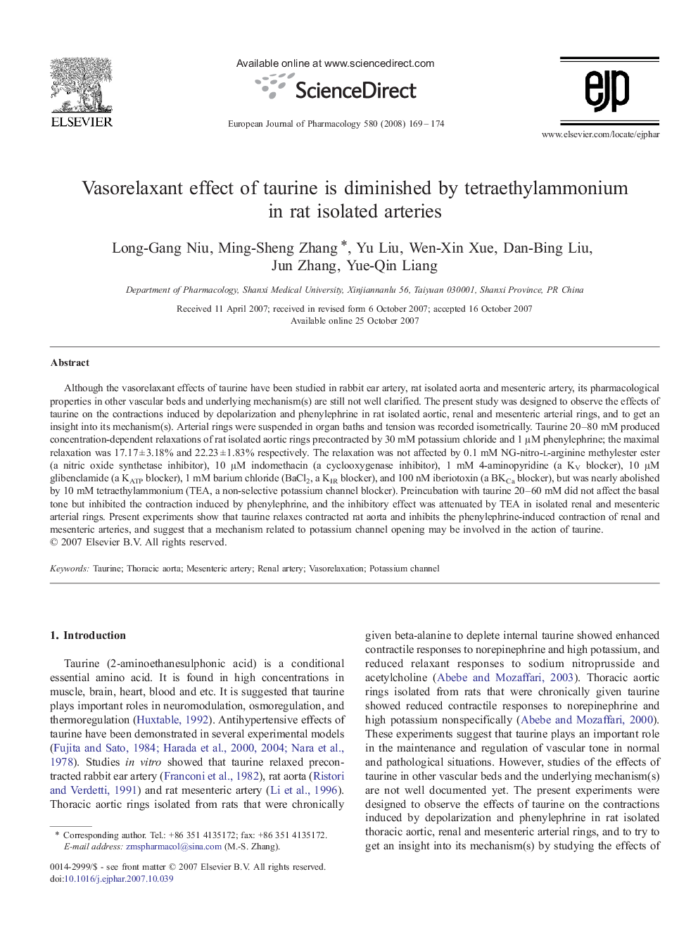 Vasorelaxant effect of taurine is diminished by tetraethylammonium in rat isolated arteries