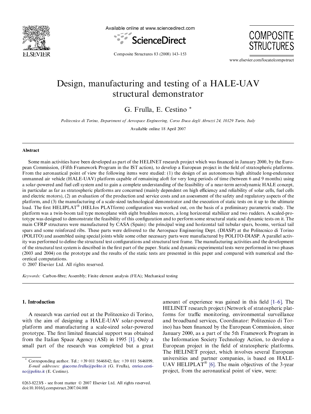 Design, manufacturing and testing of a HALE-UAV structural demonstrator