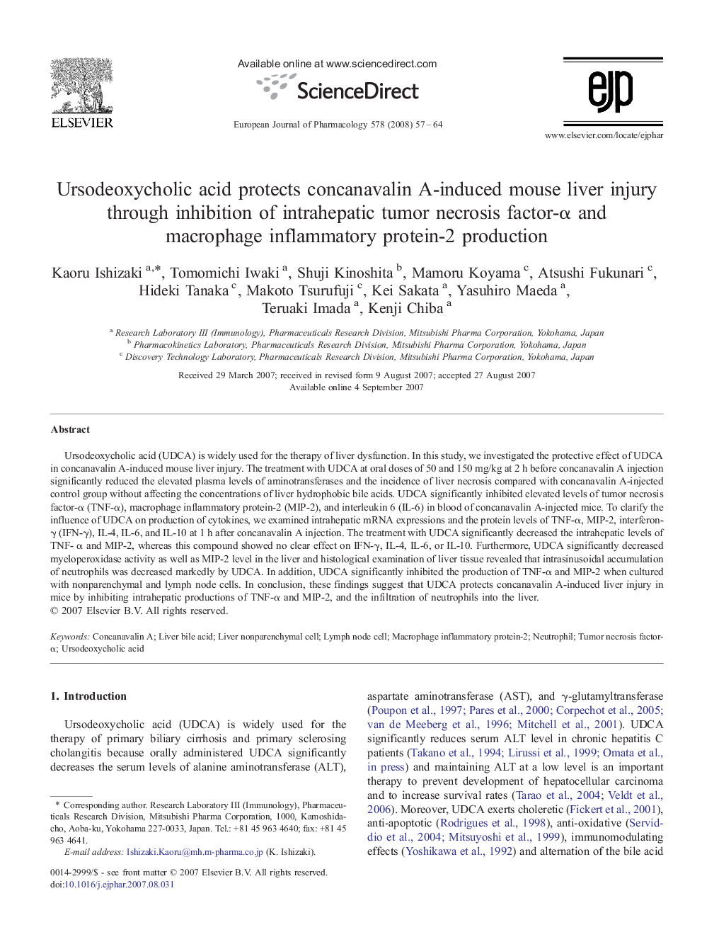 Ursodeoxycholic acid protects concanavalin A-induced mouse liver injury through inhibition of intrahepatic tumor necrosis factor-α and macrophage inflammatory protein-2 production