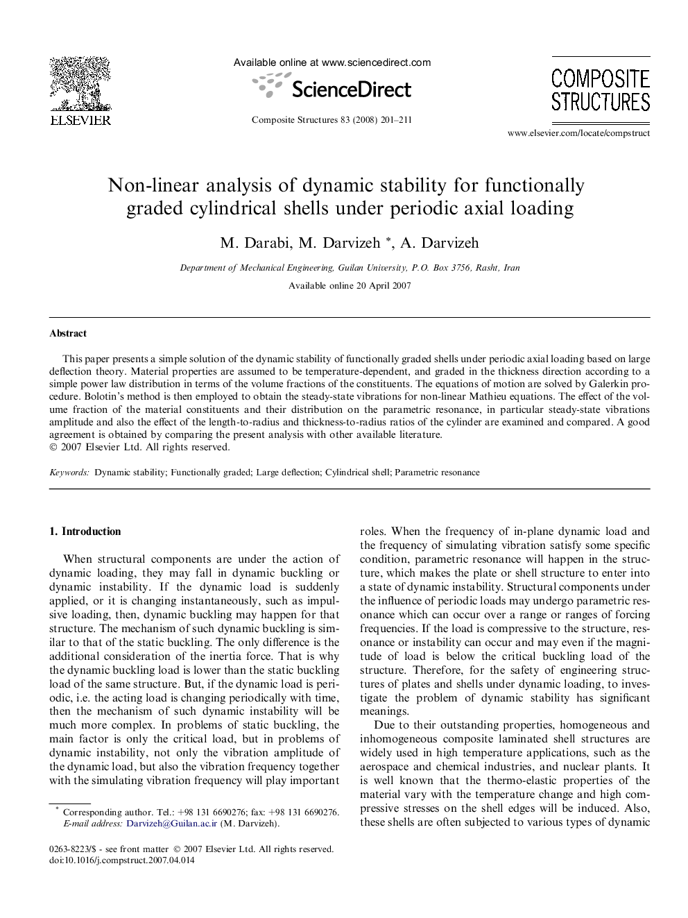 Non-linear analysis of dynamic stability for functionally graded cylindrical shells under periodic axial loading