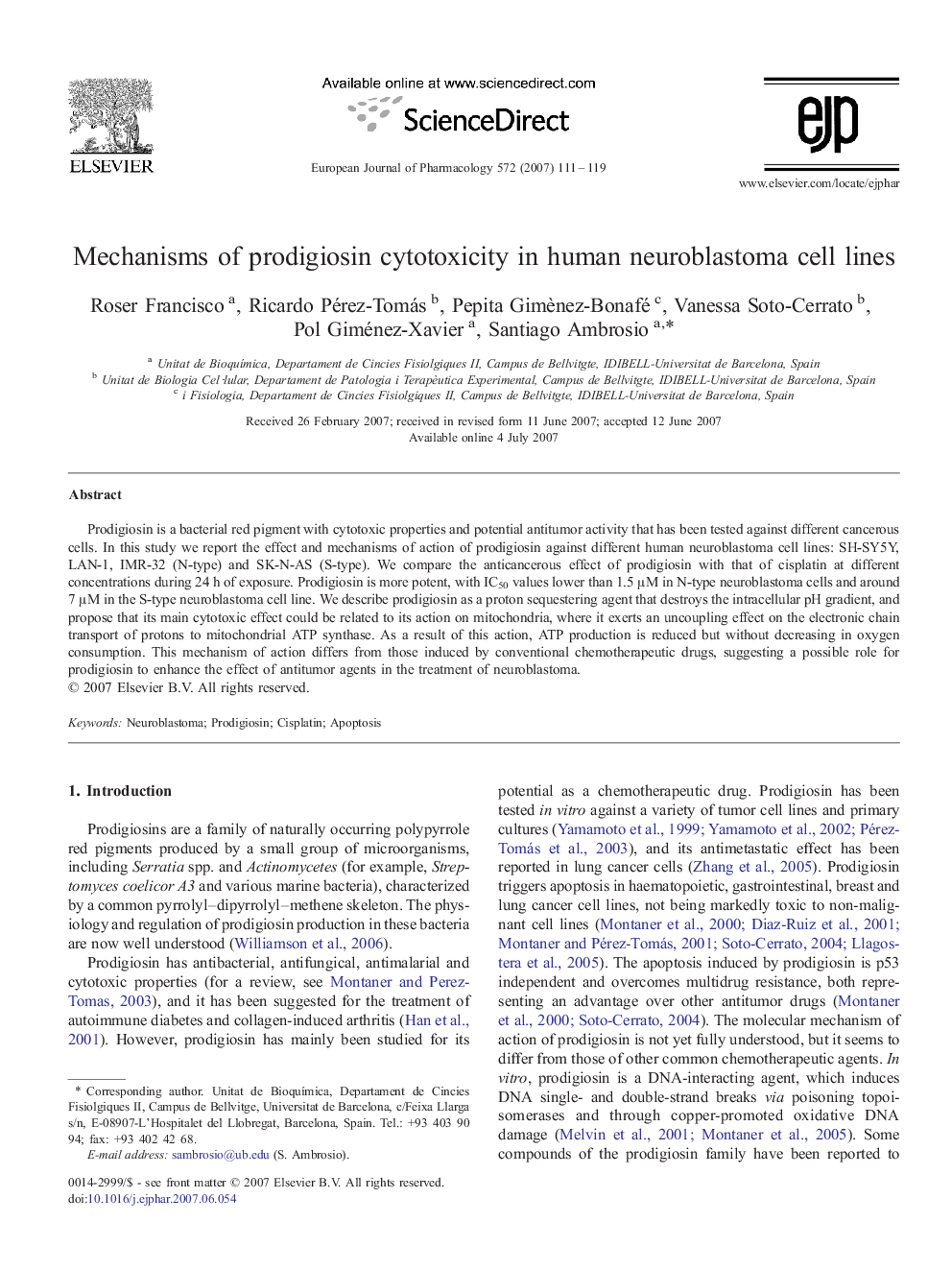 Mechanisms of prodigiosin cytotoxicity in human neuroblastoma cell lines