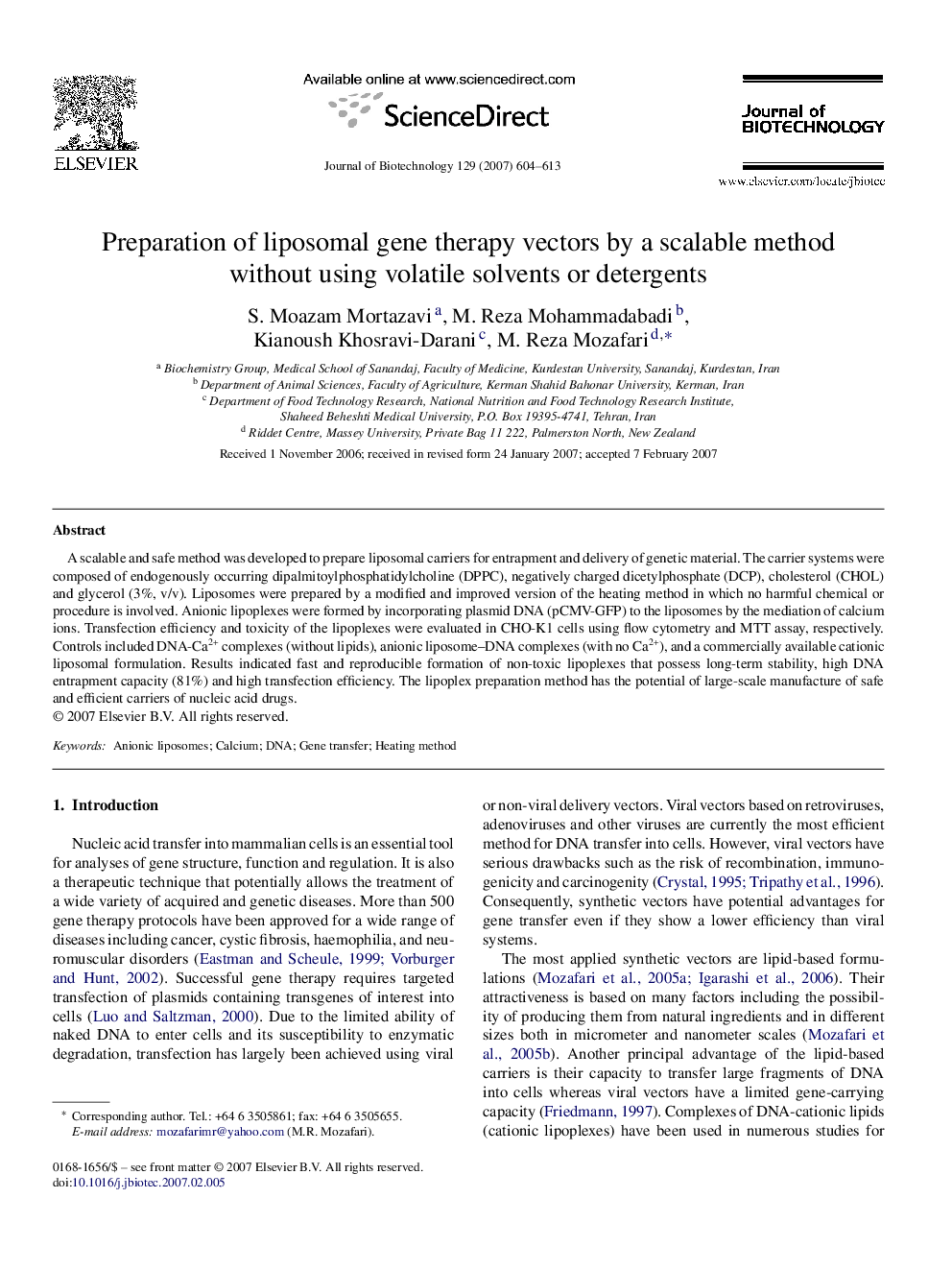 Preparation of liposomal gene therapy vectors by a scalable method without using volatile solvents or detergents