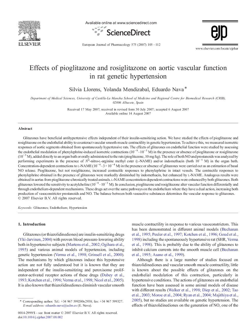 Effects of pioglitazone and rosiglitazone on aortic vascular function in rat genetic hypertension