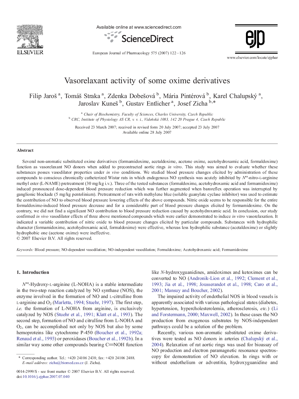 Vasorelaxant activity of some oxime derivatives