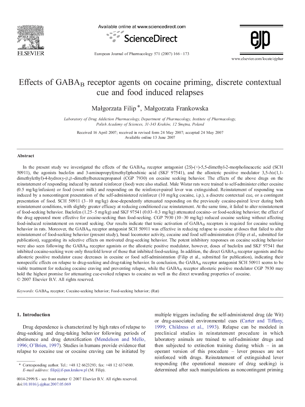 Effects of GABAB receptor agents on cocaine priming, discrete contextual cue and food induced relapses