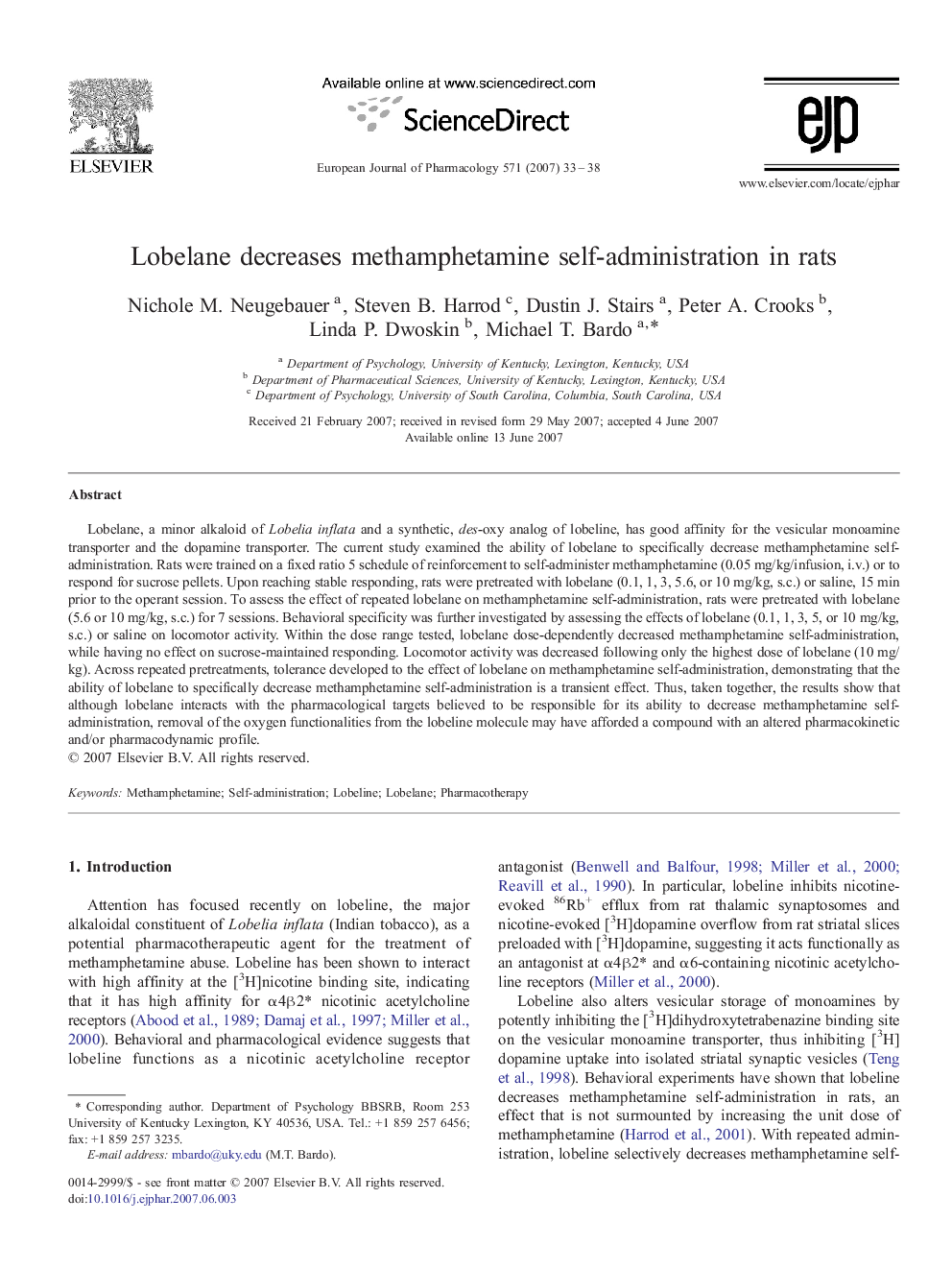 Lobelane decreases methamphetamine self-administration in rats