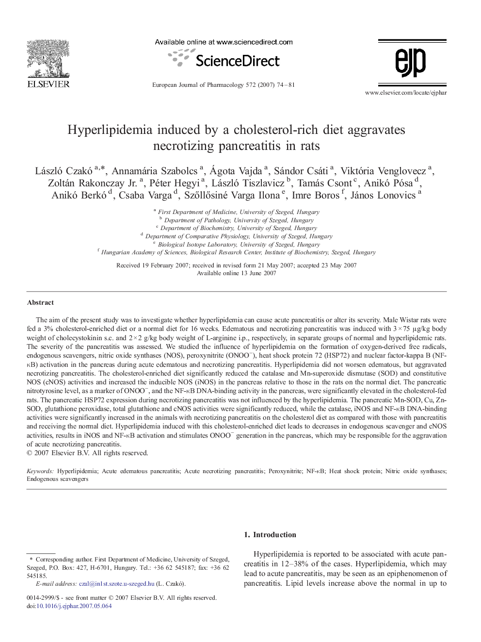 Hyperlipidemia induced by a cholesterol-rich diet aggravates necrotizing pancreatitis in rats